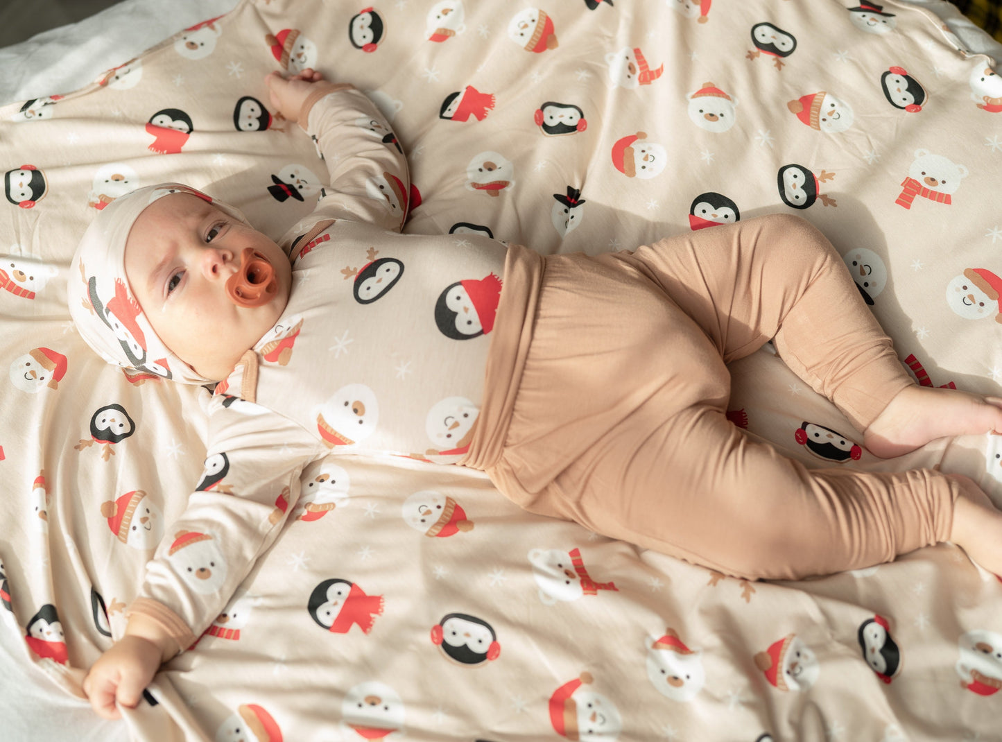 bamboo swaddle blanket snowy faces print