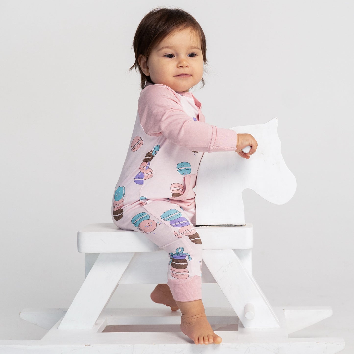 bamboo long sleeve romper macaron party print