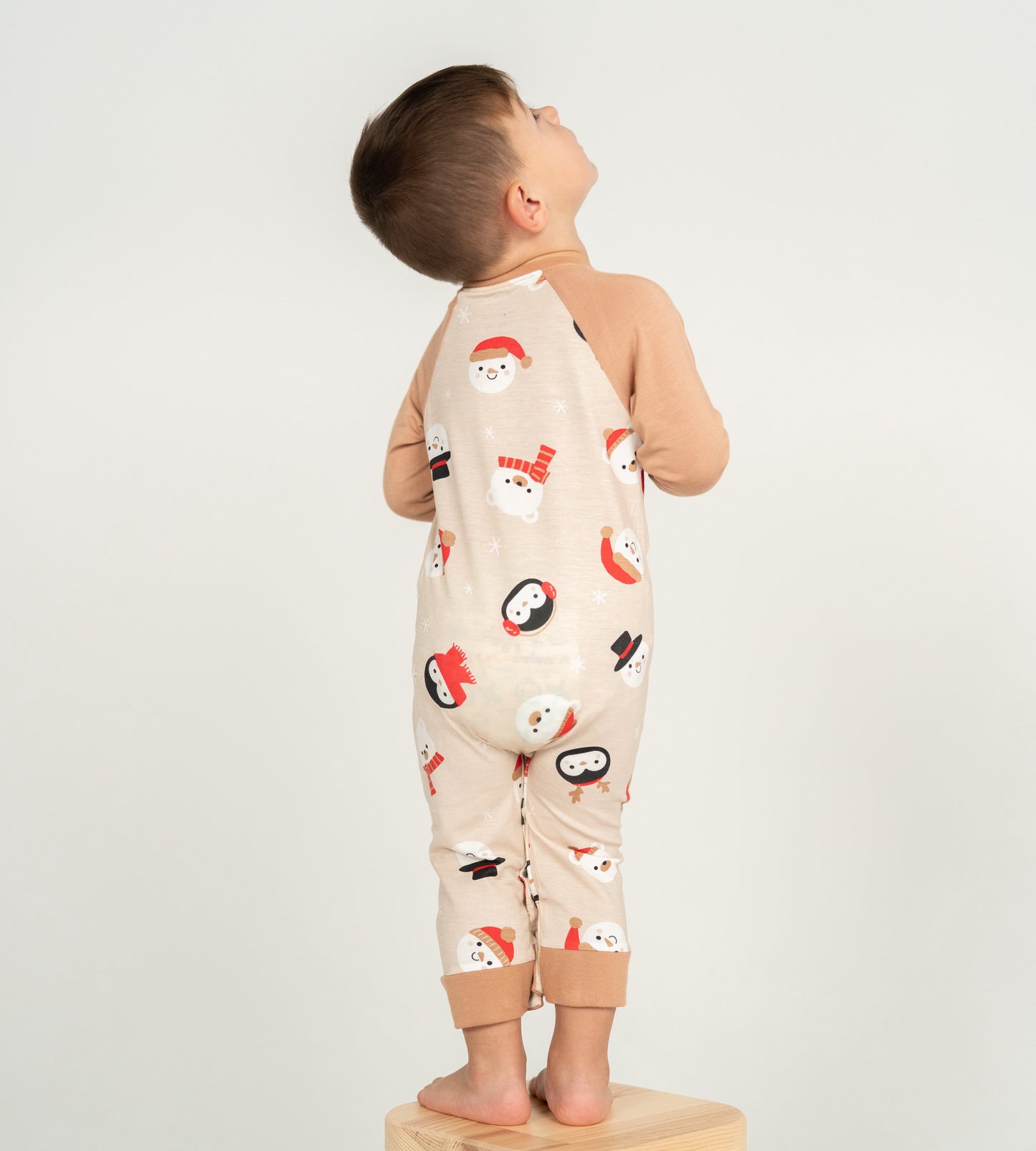 bamboo long sleeve romper snowy faces print