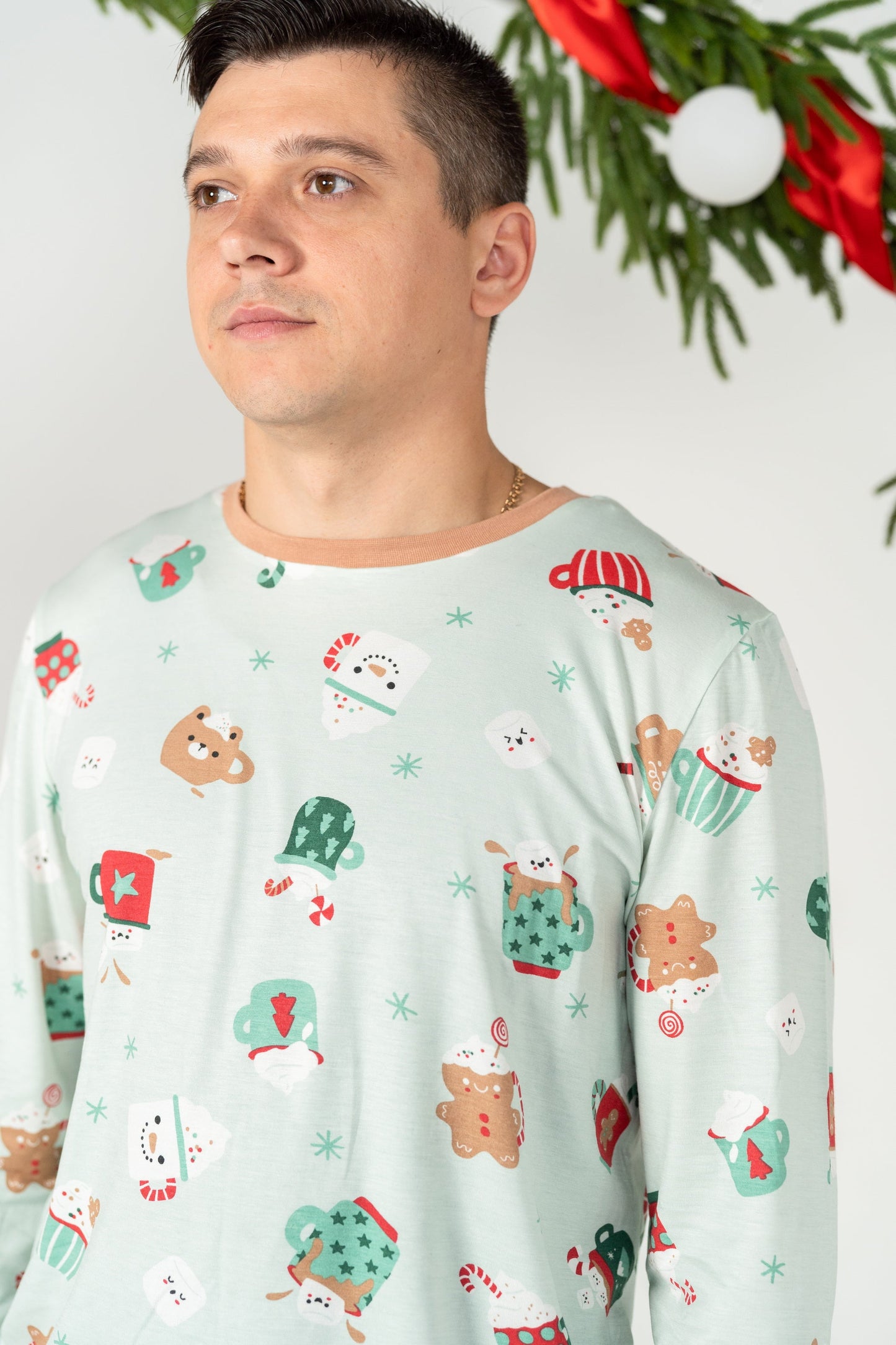 men's bamboo pajama set festive cocoa print