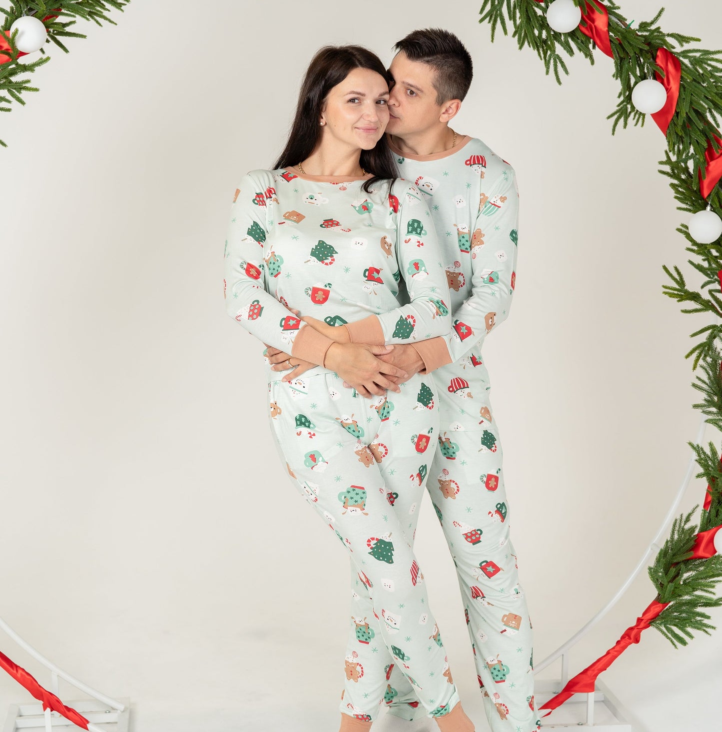 men's bamboo pajama set festive cocoa print
