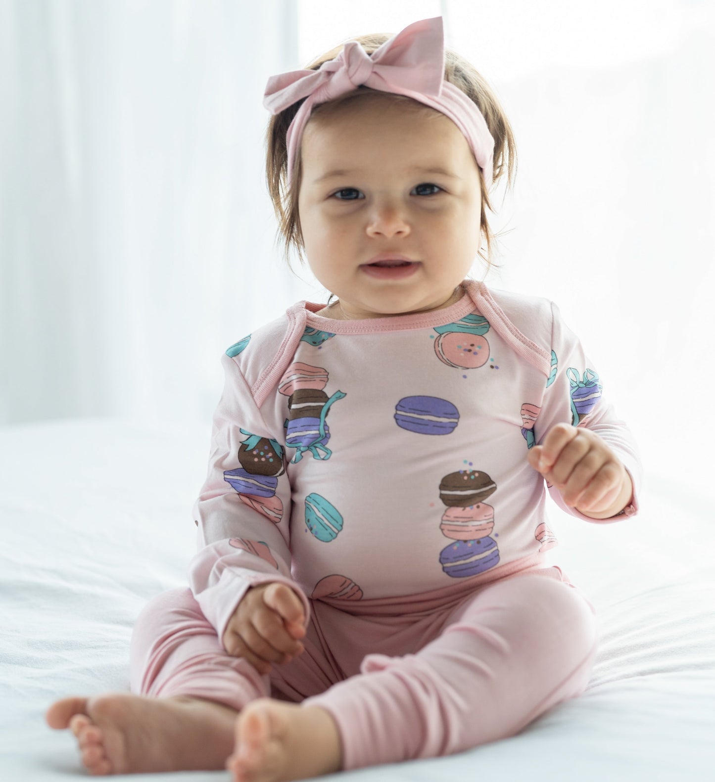 bamboo long sleeve onesie macaron party print