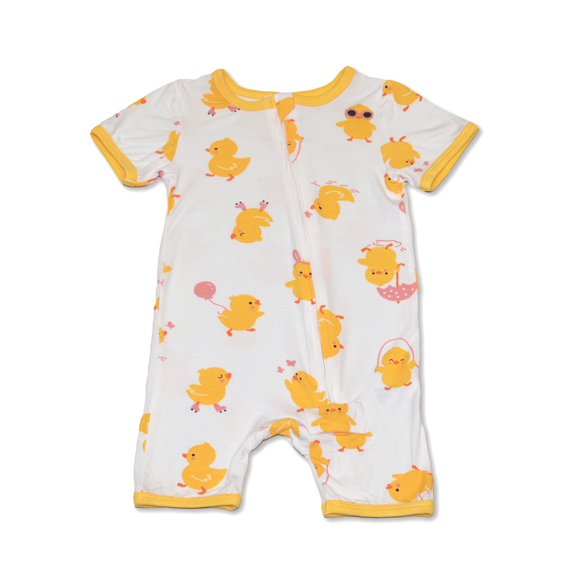 bamboo zippy romper little chick print