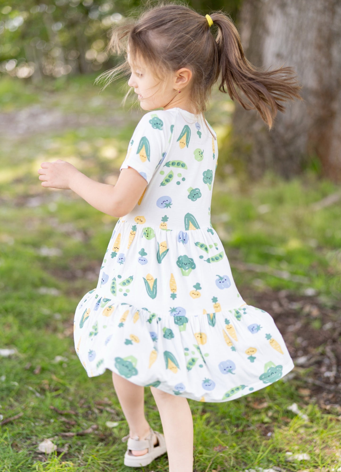 bamboo tiered jersey dress farmers market print