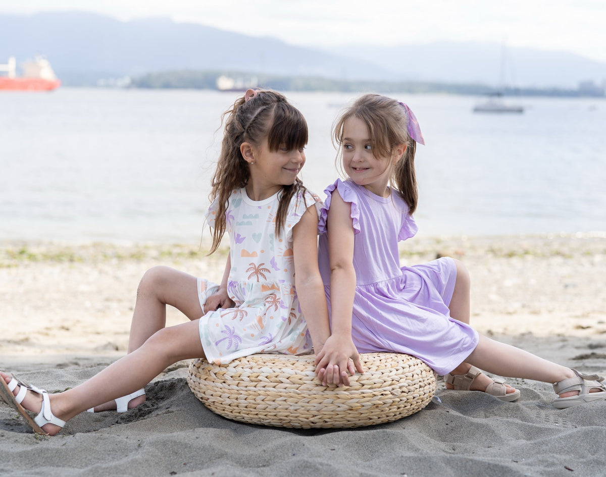 bamboo flutter sleeve dress lavender bloom