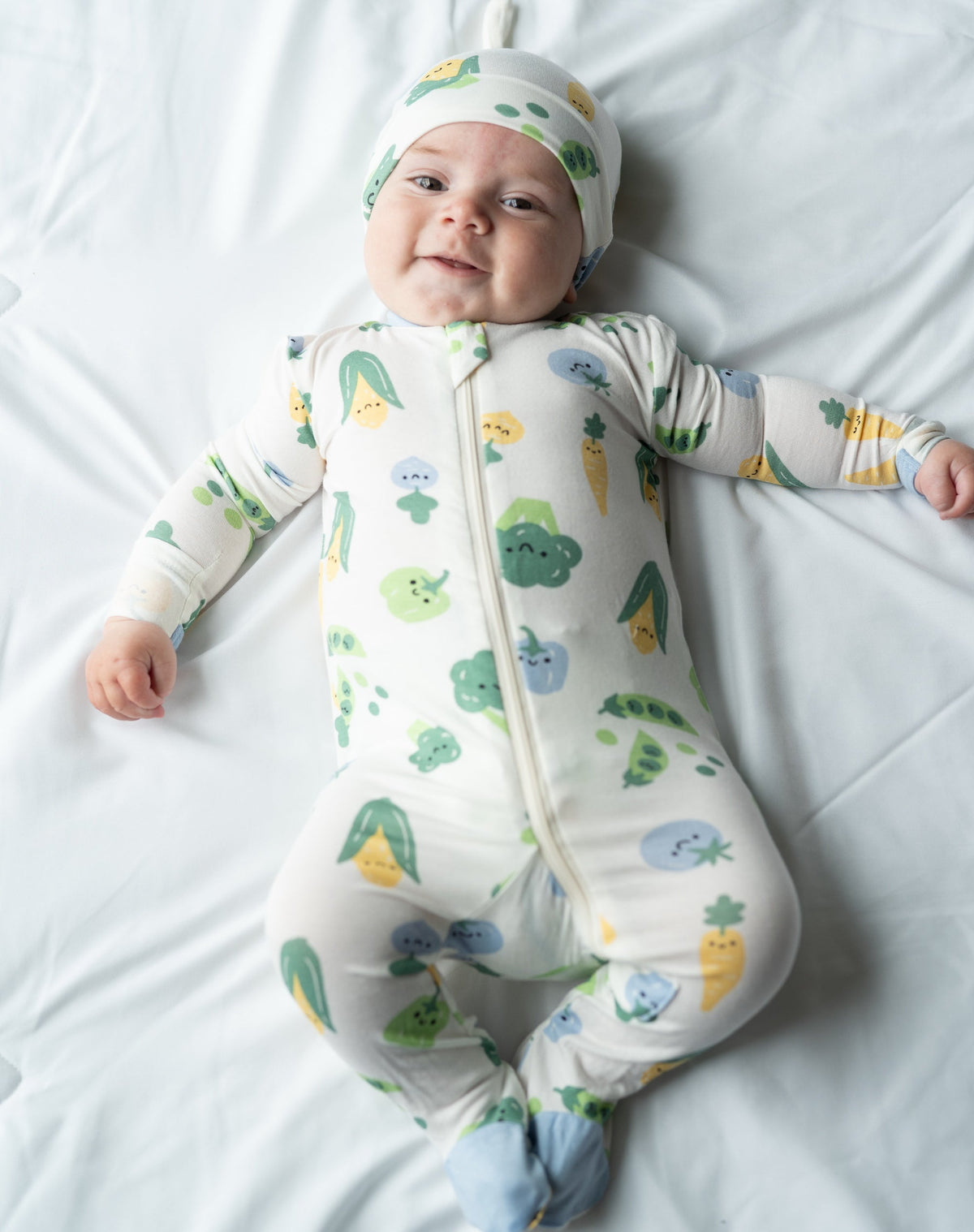 bamboo footies with two way zipper farmers market print