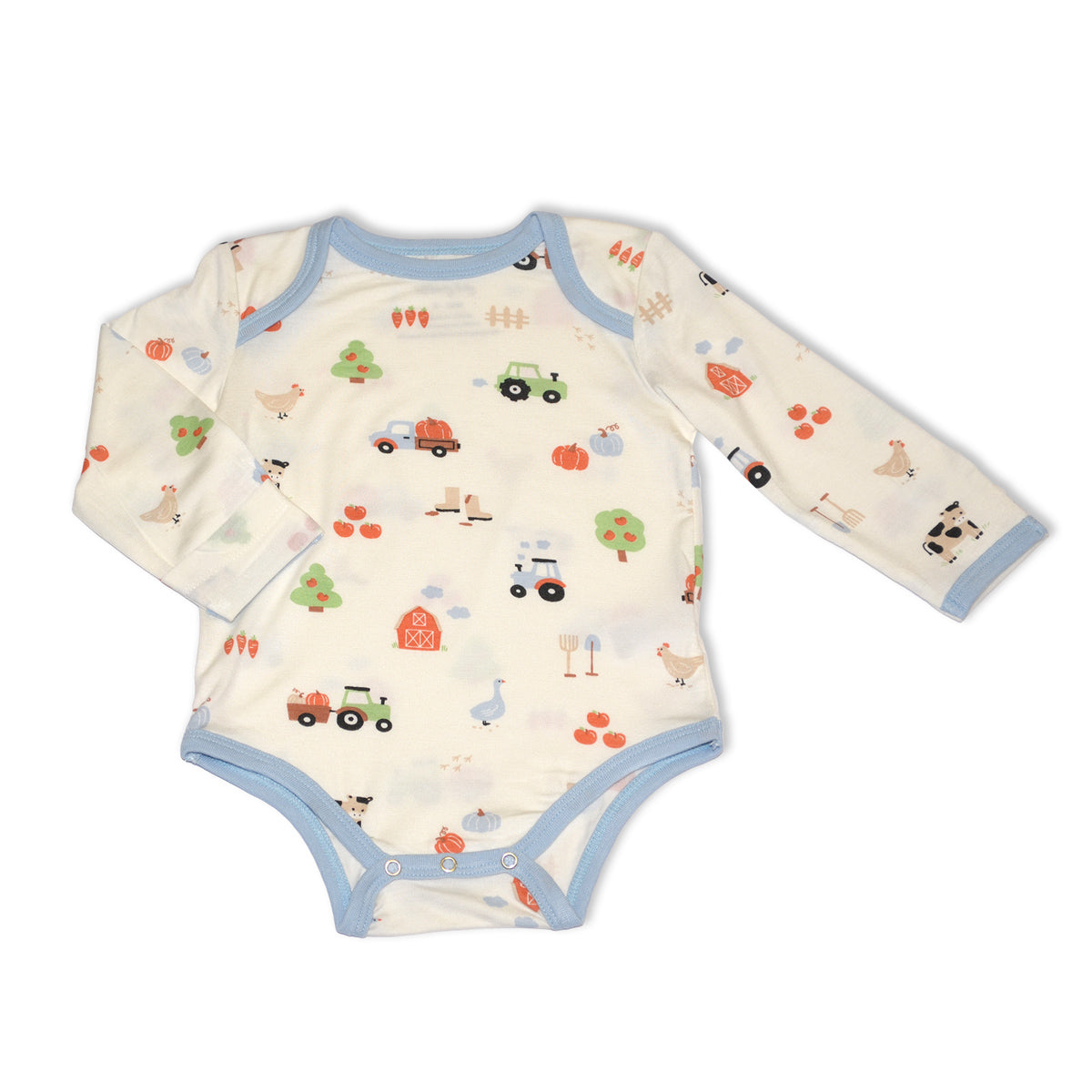 bamboo long sleeve onesie pumpkin farm print