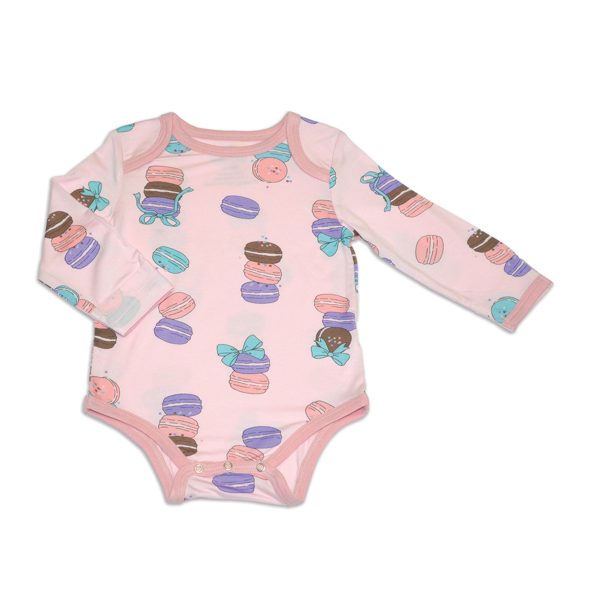bamboo long sleeve onesie macaron party print