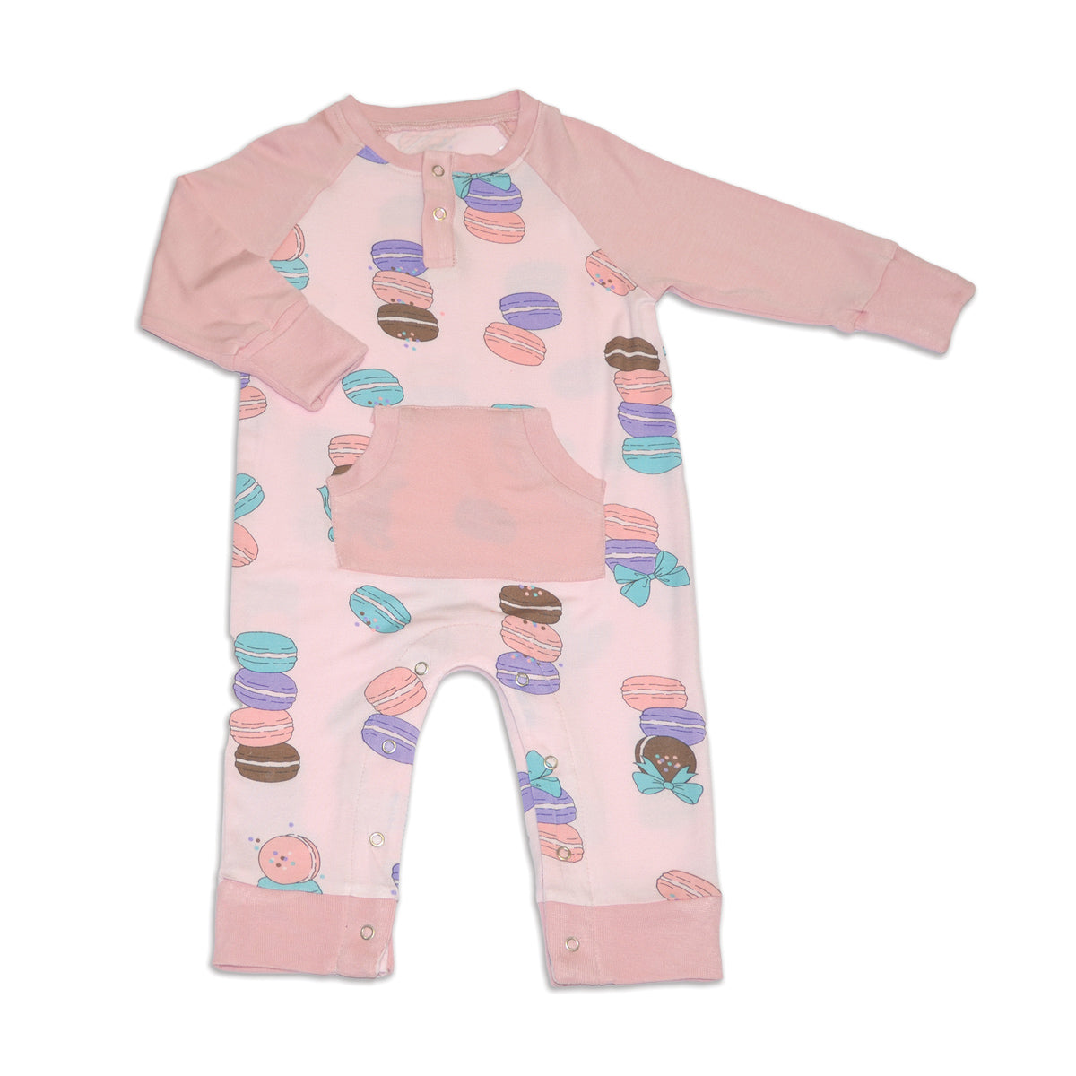 bamboo long sleeve romper macaron party print