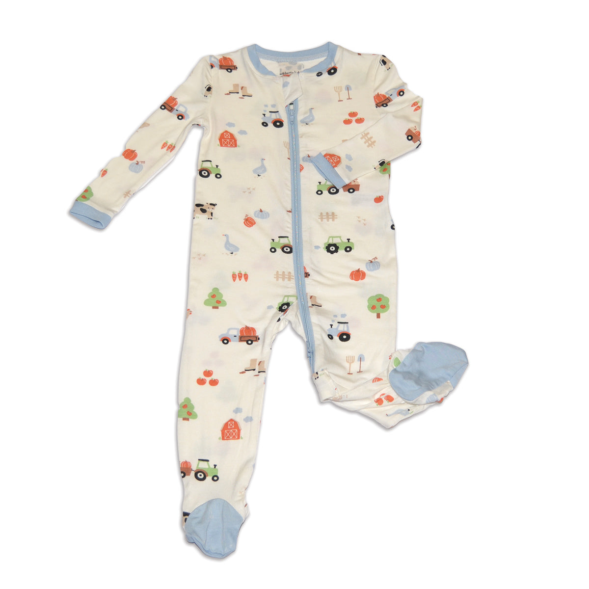 bamboo footies with two way zipper pumpkin farm print