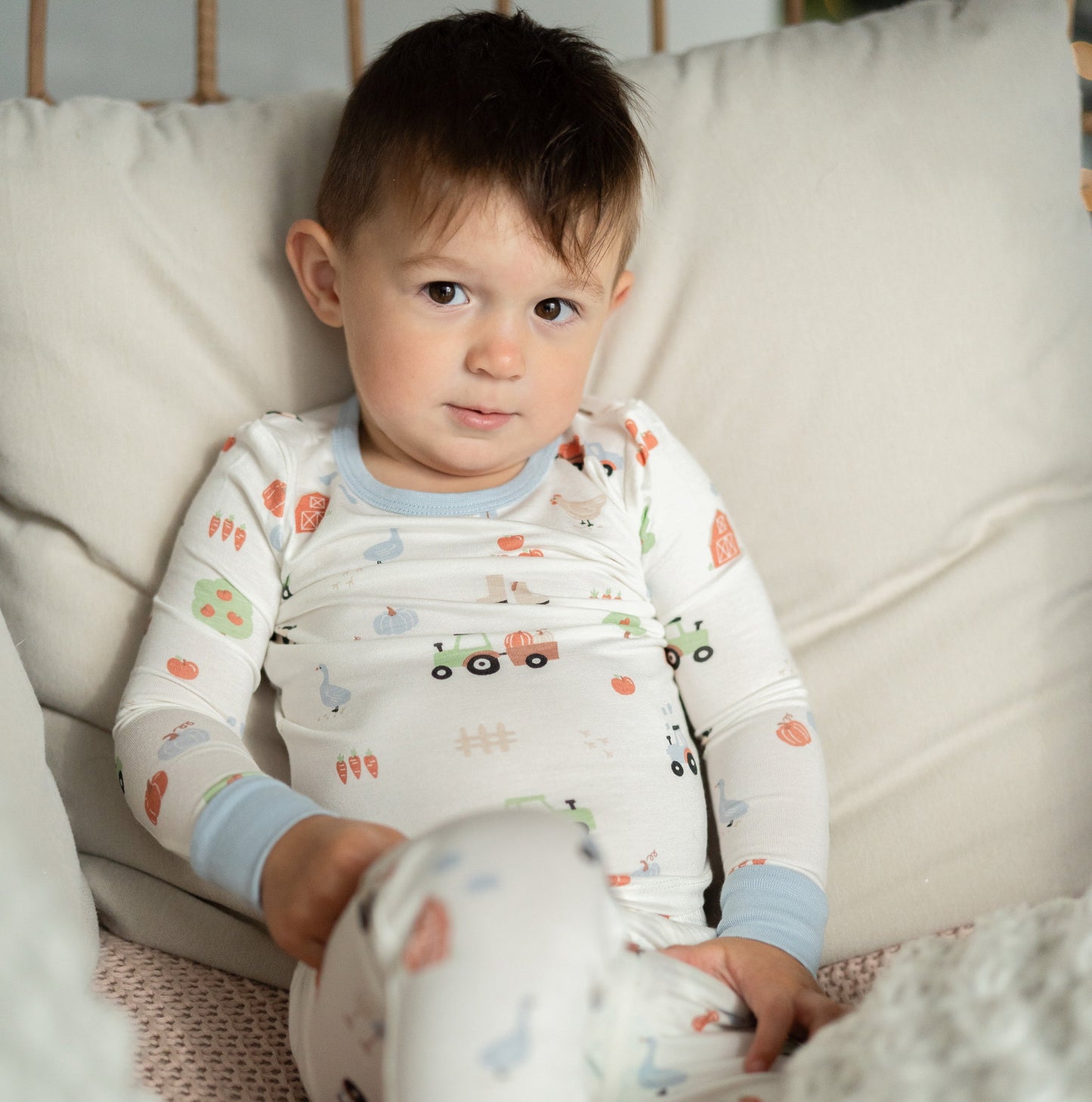 bamboo long sleeve pajama set pumpkin farm print