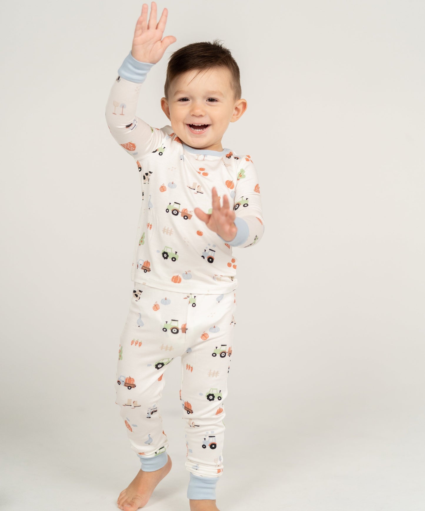 bamboo long sleeve pajama set pumpkin farm print