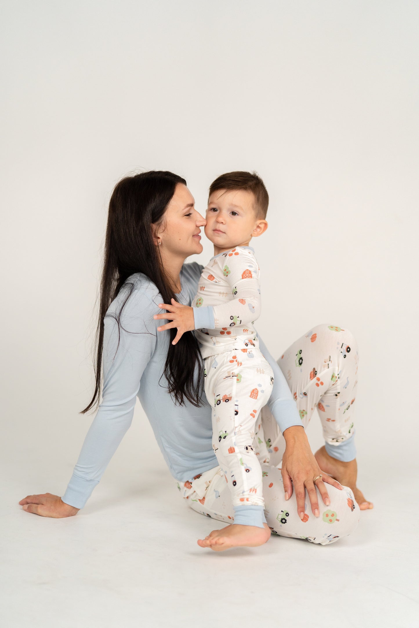 bamboo long sleeve pajama set pumpkin farm print