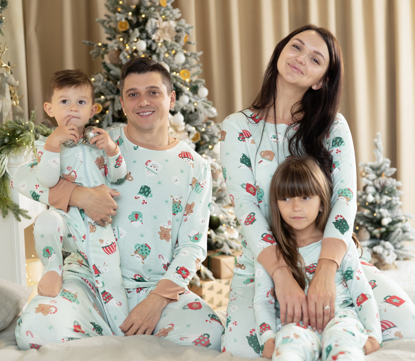 bamboo long sleeve pajama set festive cocoa print and coloring book