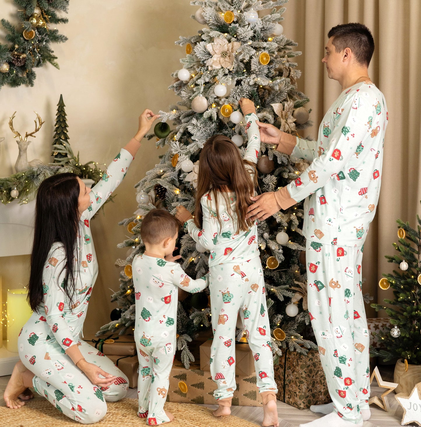 bamboo long sleeve pajama set festive cocoa print and coloring book