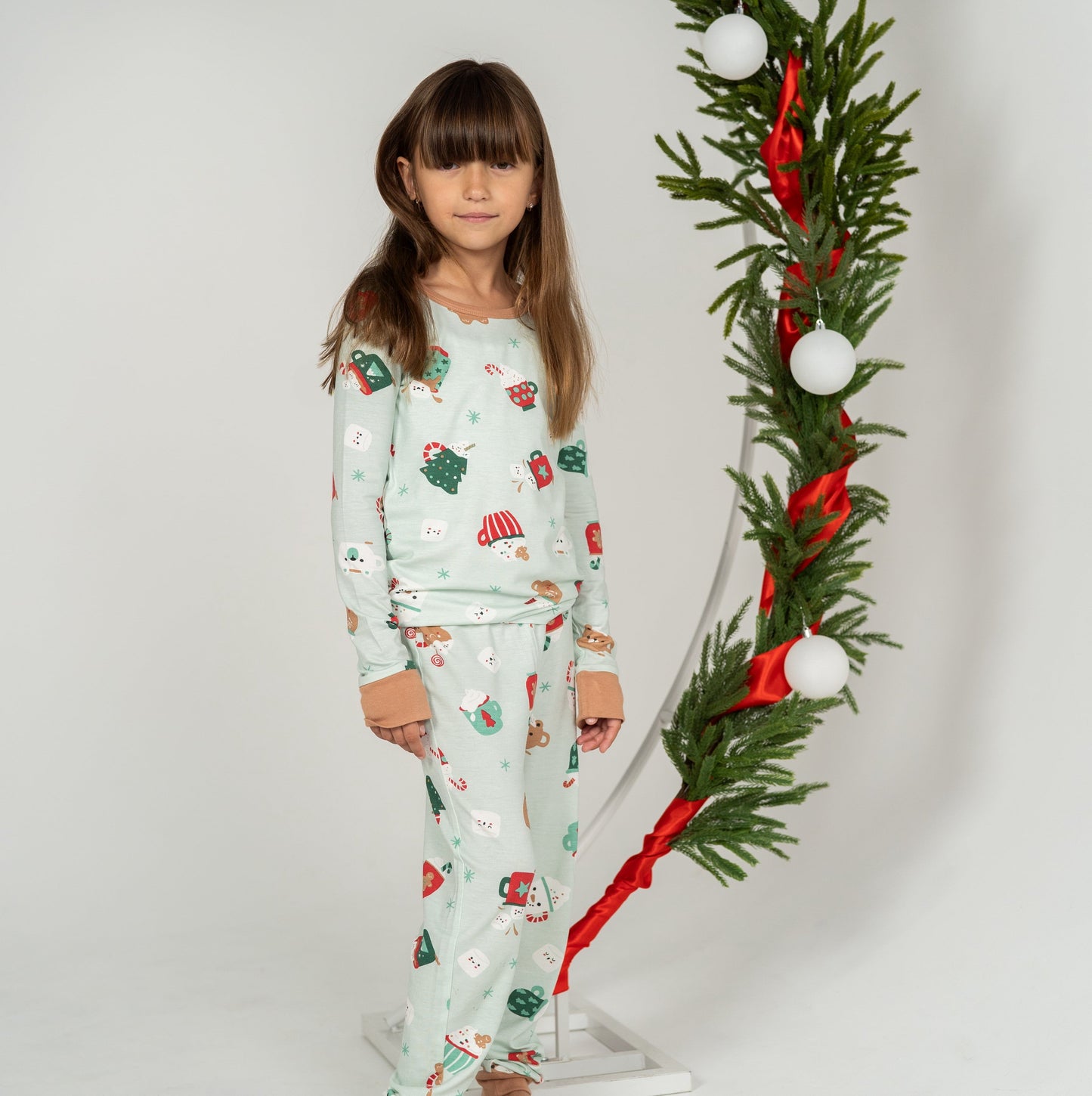 bamboo long sleeve pajama set festive cocoa print and coloring book