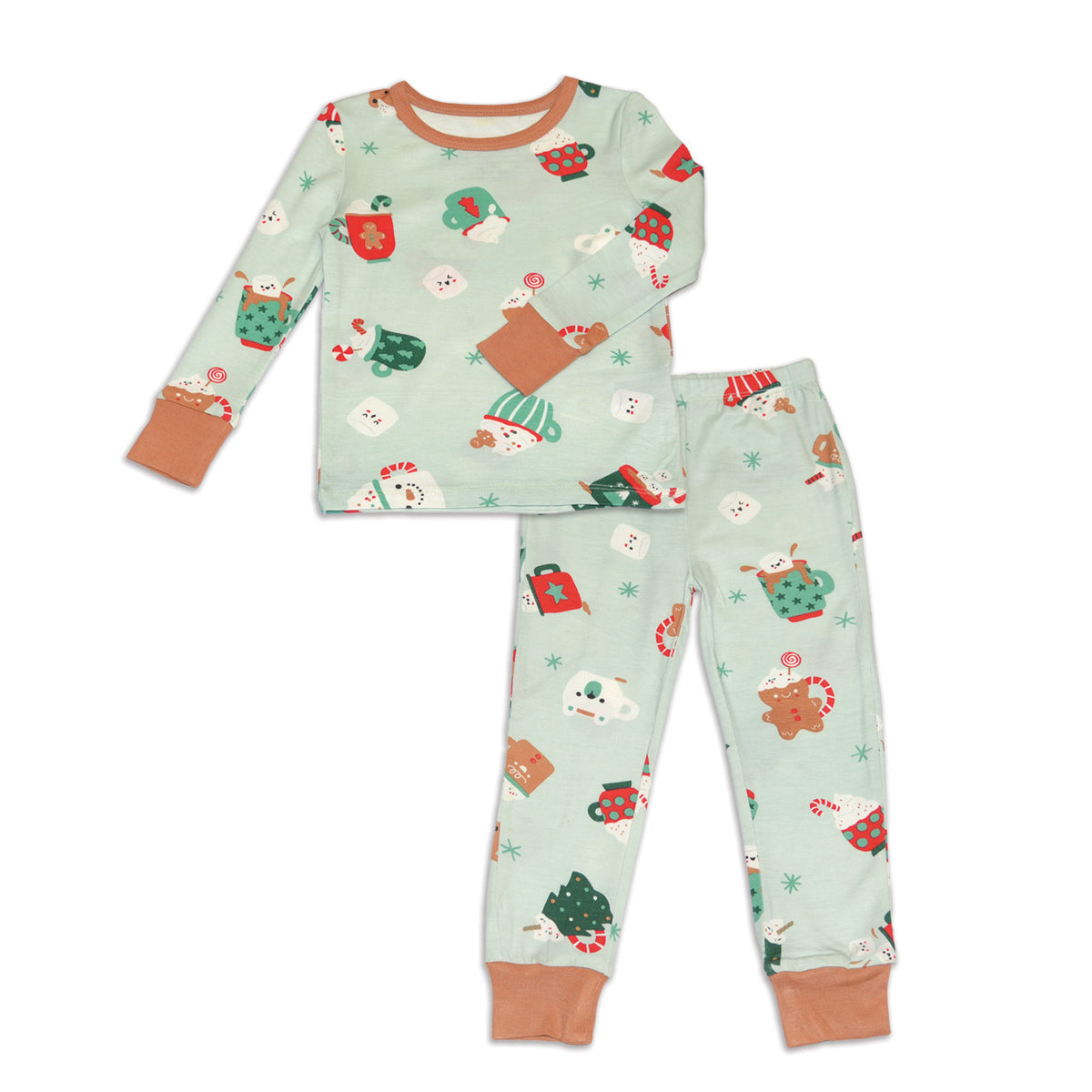bamboo long sleeve pajama set festive cocoa print and coloring book