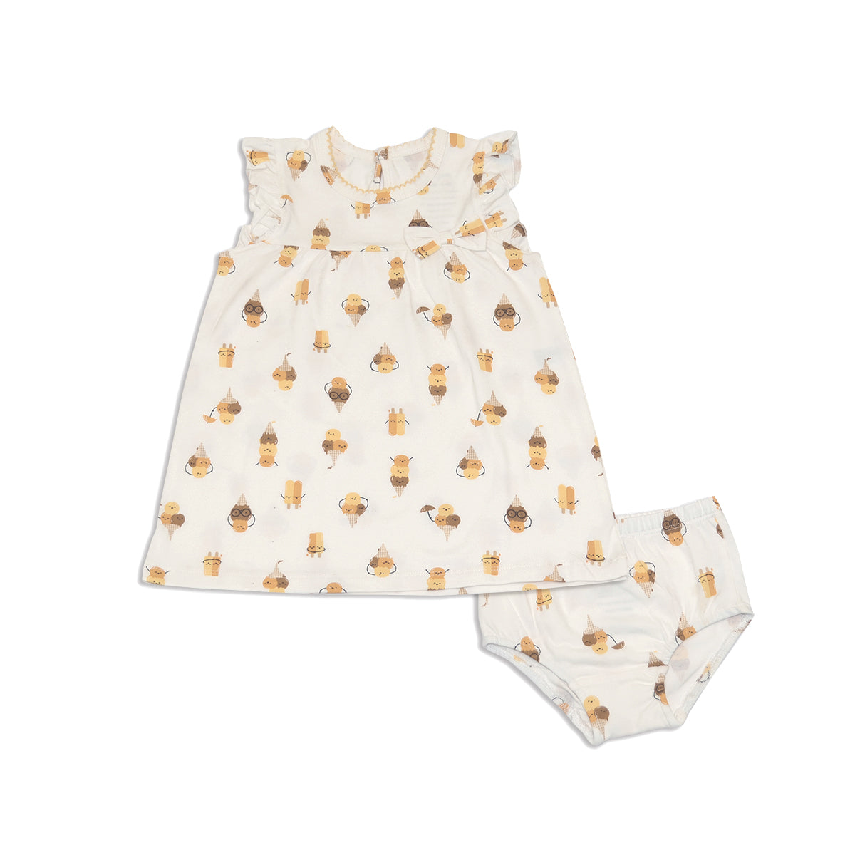 organic cotton ruffle dress icy pals print