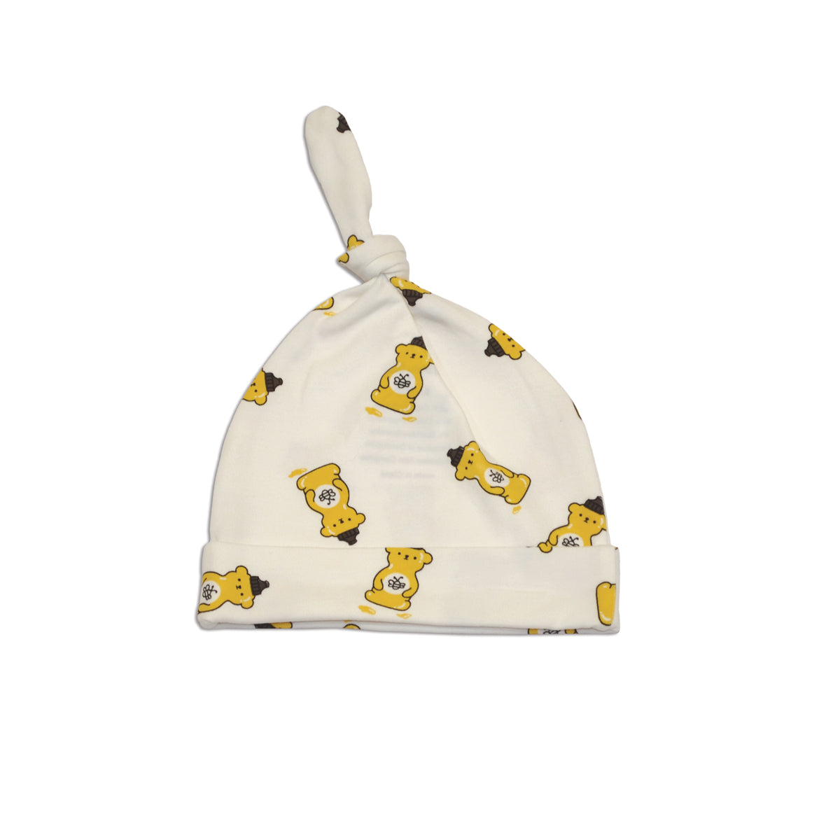 organic cotton knot hat honey bear print