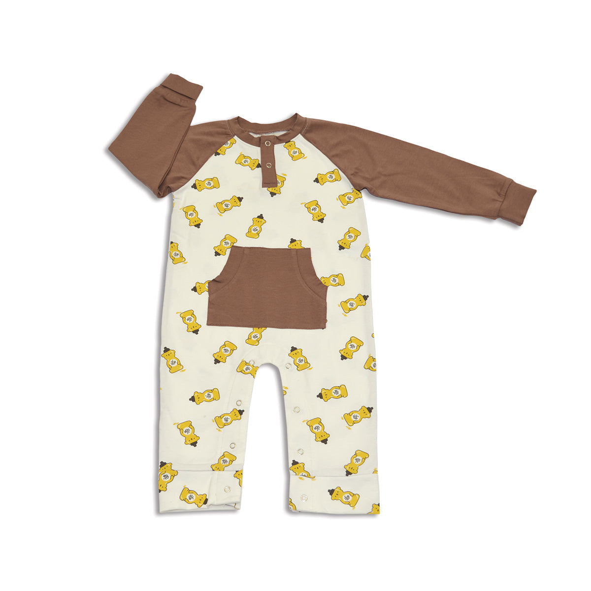 organic cotton long sleeve romper honey bear print