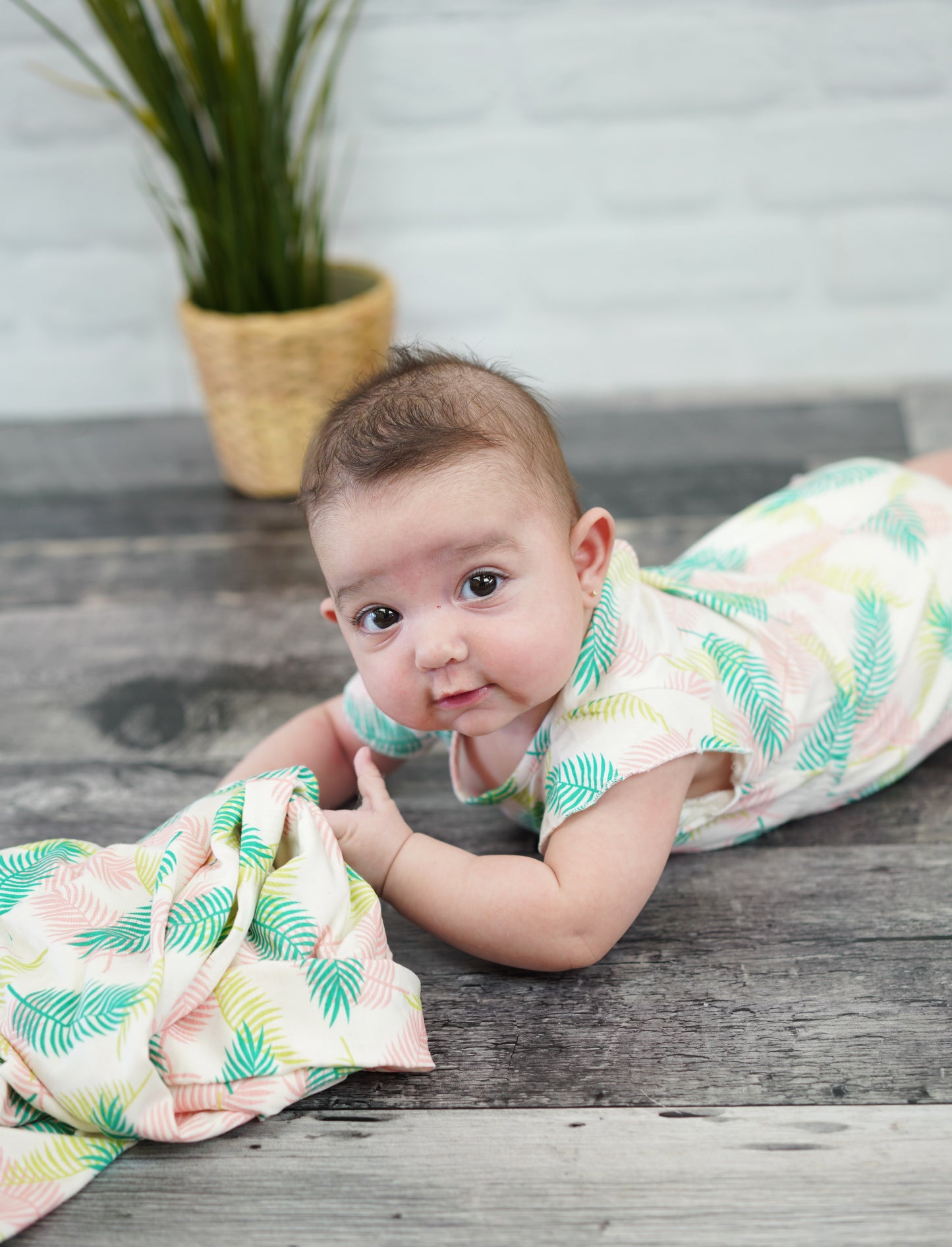 Bamboo Ruffle Sleeve Coverall (Tropical Palm Print)