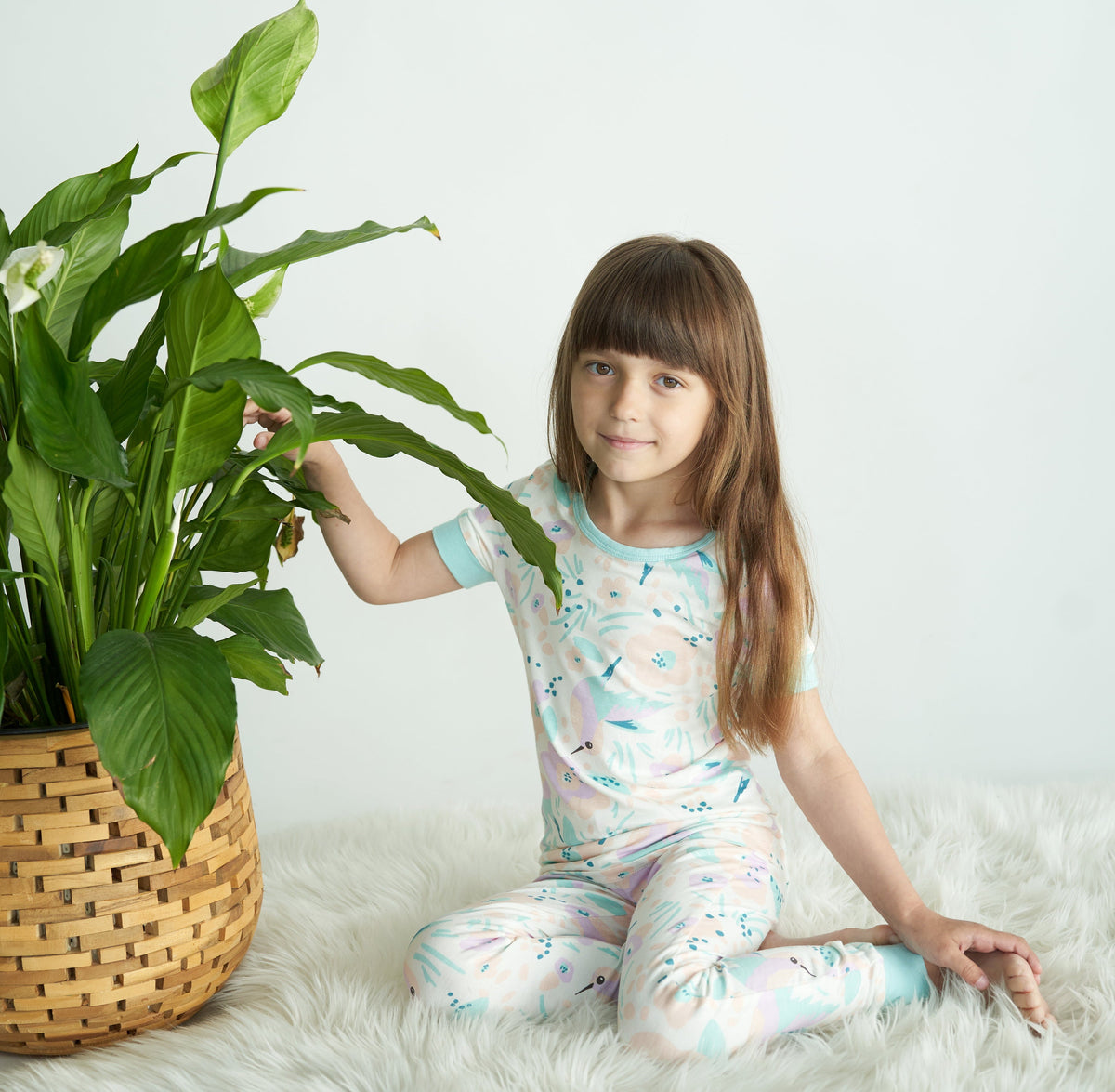 bamboo short sleeve pajama set hummingbird garden print