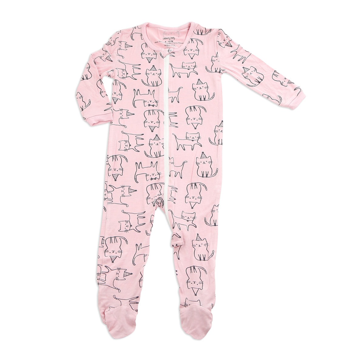 Bamboo Printed Footies with Easy Dressing Zipper - Cat Print (Blossom)