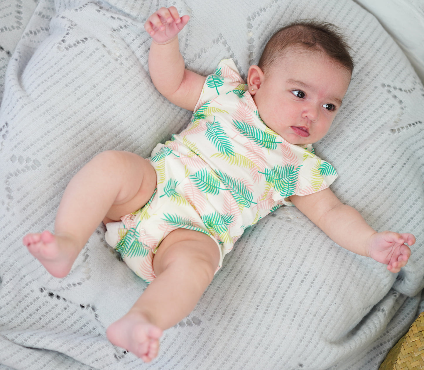 Bamboo Ruffle Sleeve Coverall (Tropical Palm Print)