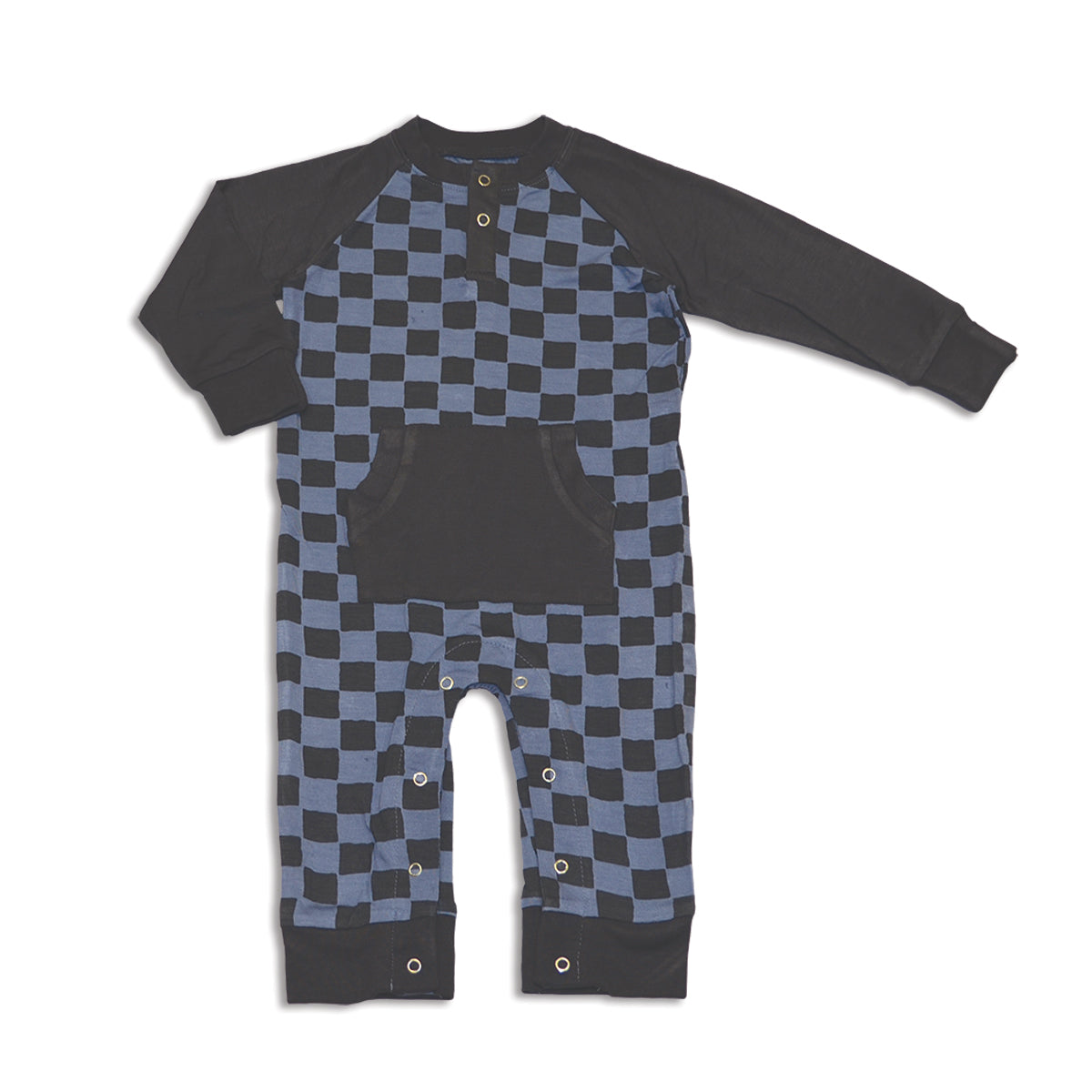 bamboo long sleeve romper with kangaroo pocket check it out print