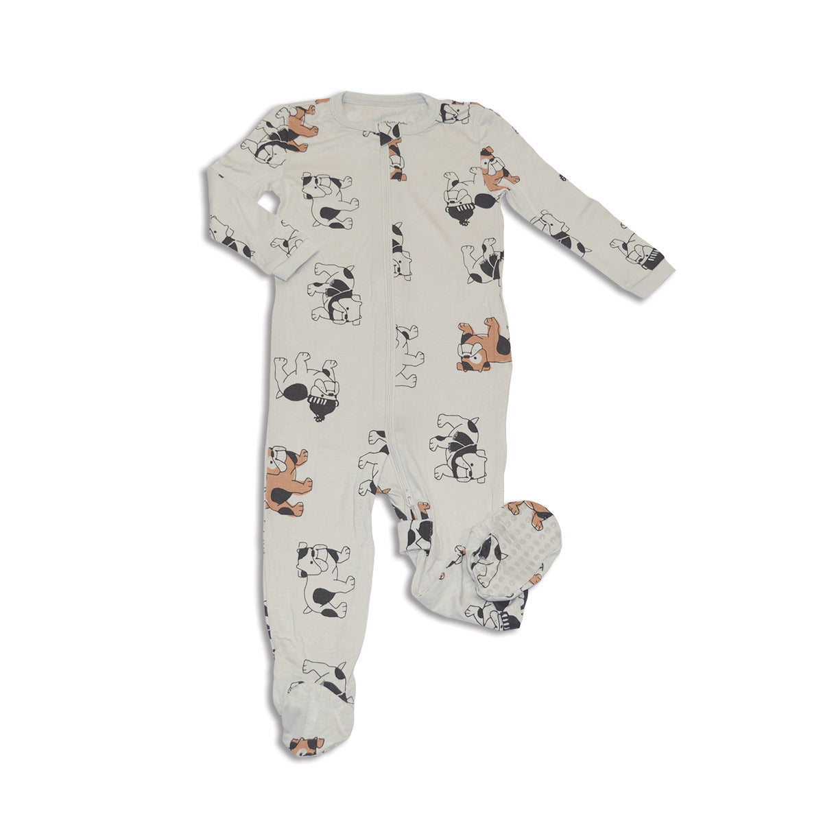 bamboo zip up footies cozy bulldog print