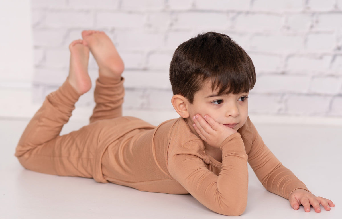 bamboo long sleeve pajama set russet color lifestyle