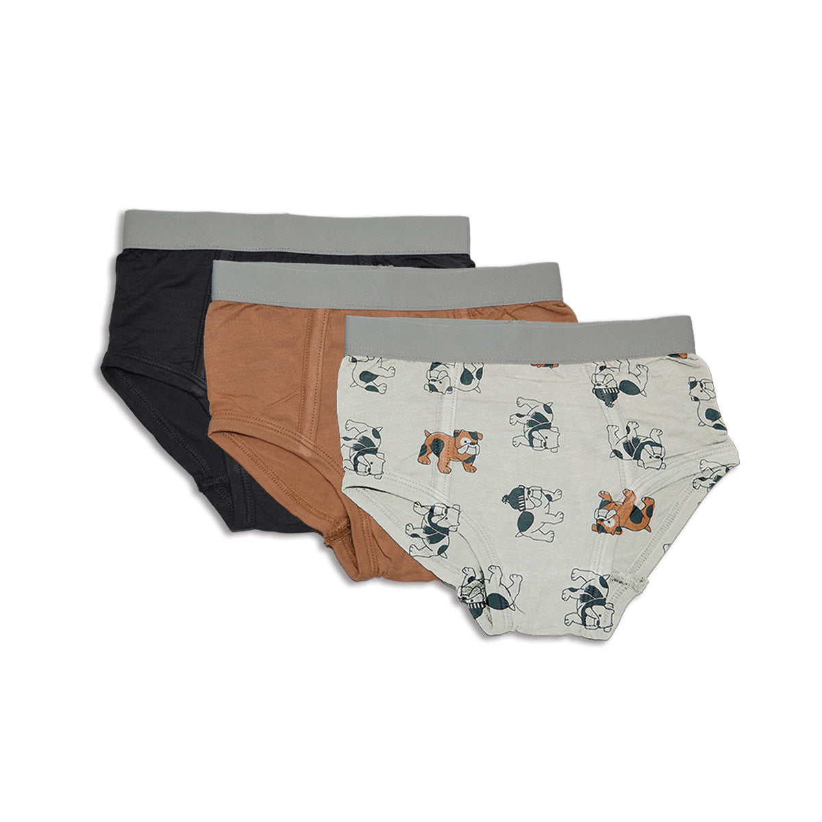 bamboo boys briefs 3 pack asphalt russet & cozy bulldog print