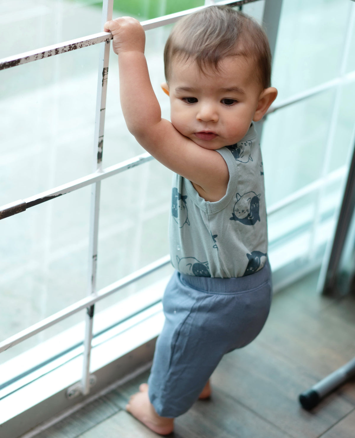 bamboo tank bodysuit&short set baby seals print
