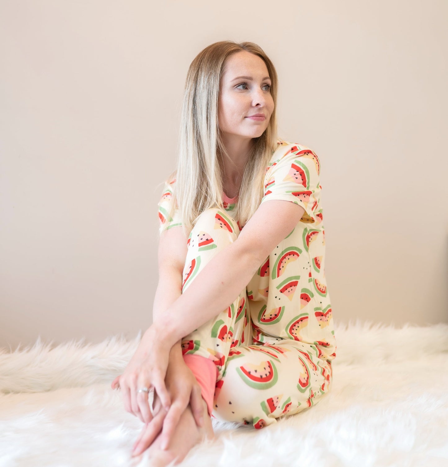 women bamboo short sleeve pj watermelon rainbow print