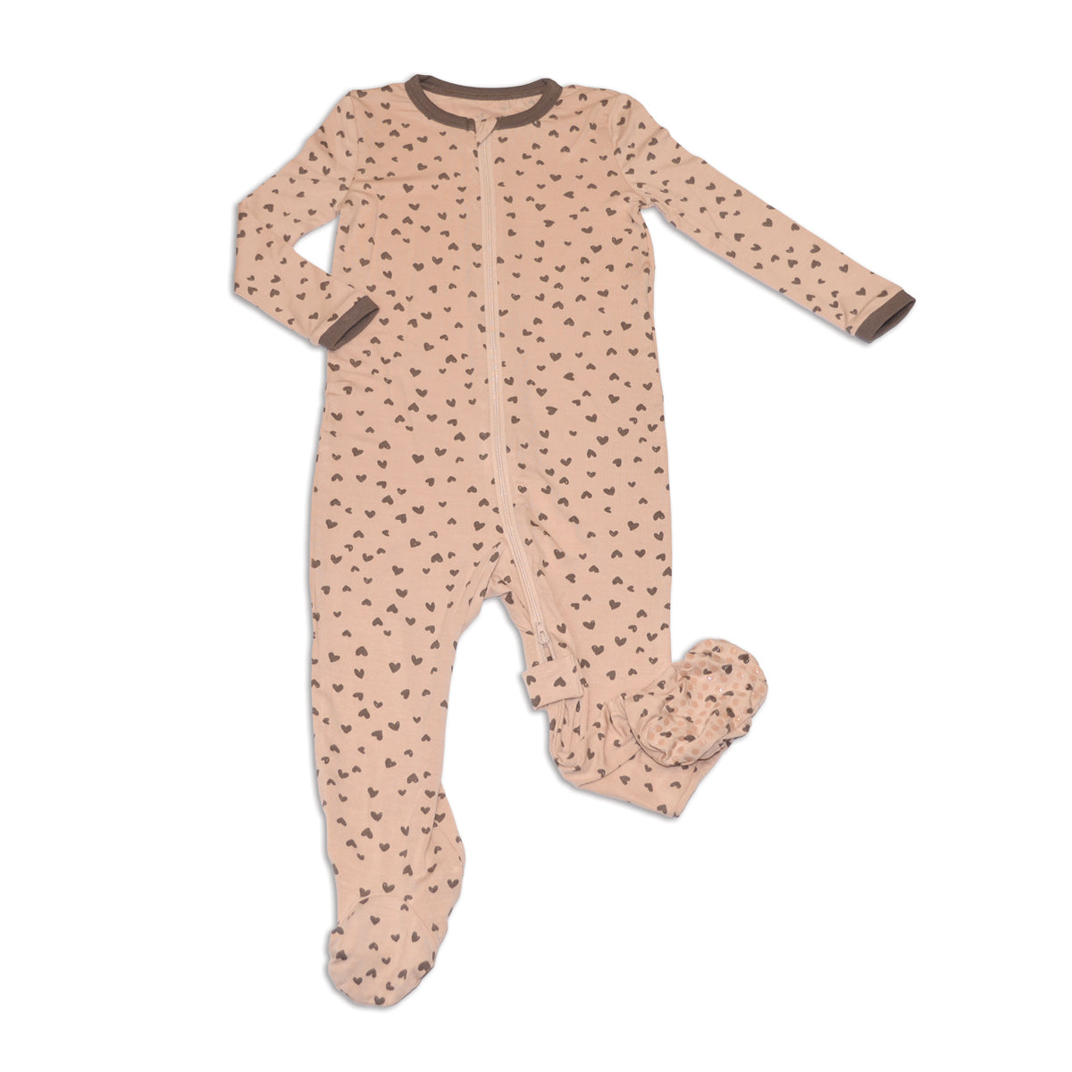 bamboo zip up footies doodle hearts print