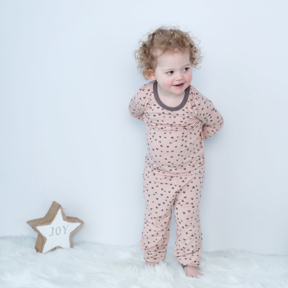 kids pj set doodle hearts print