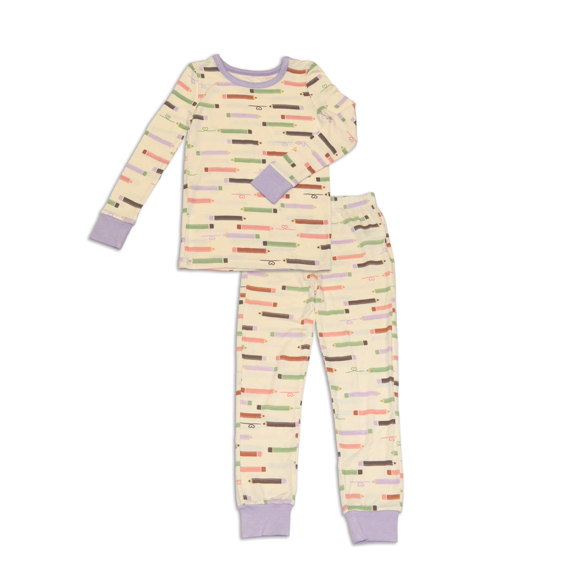 bamboo long sleeve PJ set pretty pencils print