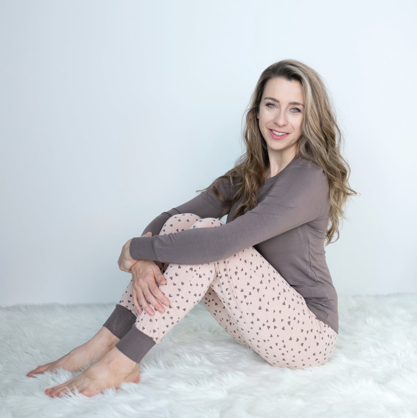 women bamboo pajama set doodle hearts print