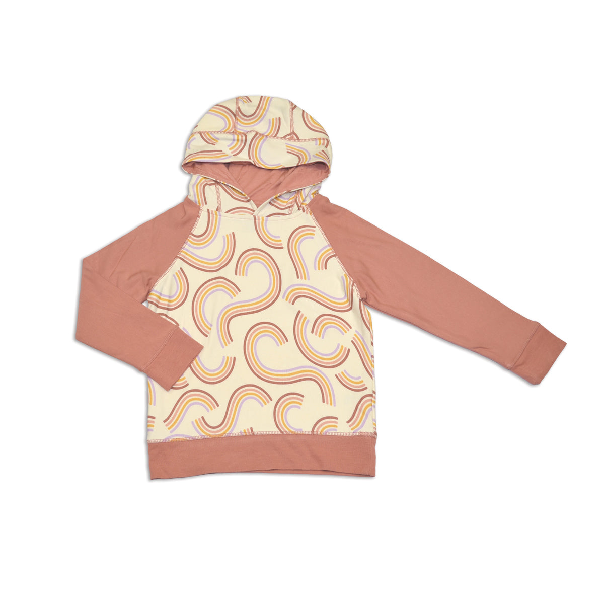 bamboo fleece pullover hoodie rainbow twist print