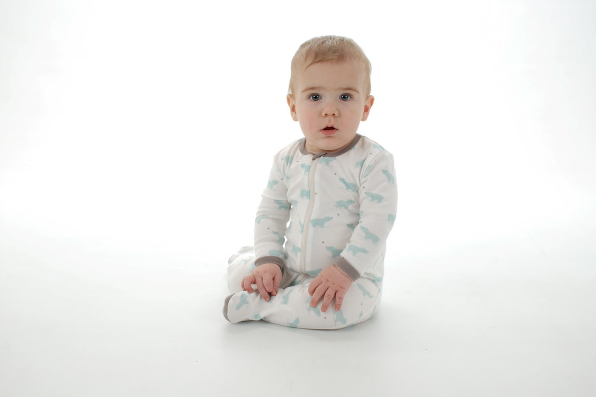 Organic Cotton Footed Sleeper - Arctic blue bear print