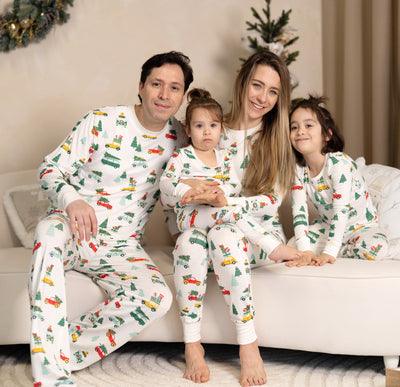 Men's Bamboo Long Sleeve Pajama Set (Jolly Christmas Cars Print)