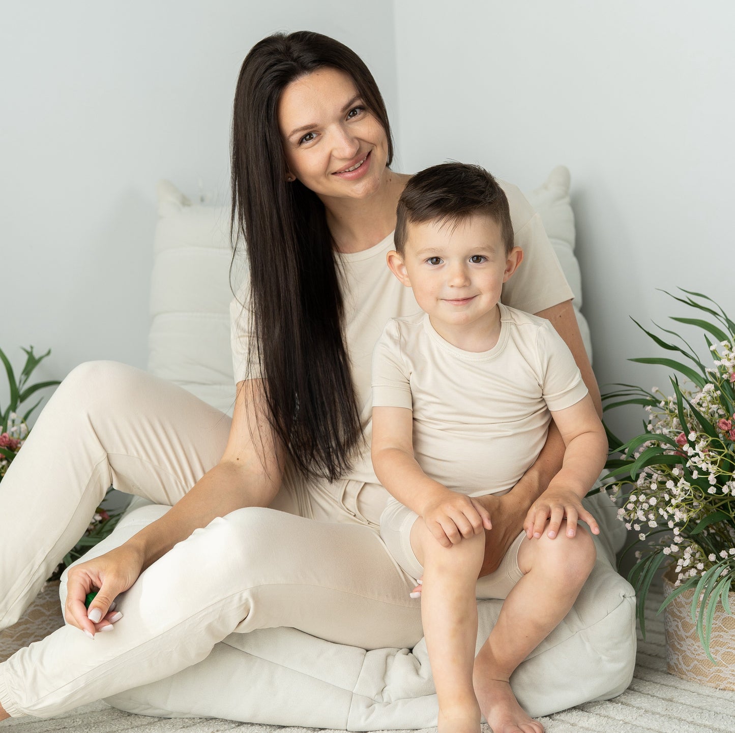 Bamboo Short Sleeve Top & Shorts Pajama Set (Almond Milk)
