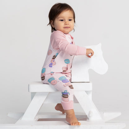 bamboo long sleeve romper macaron party print