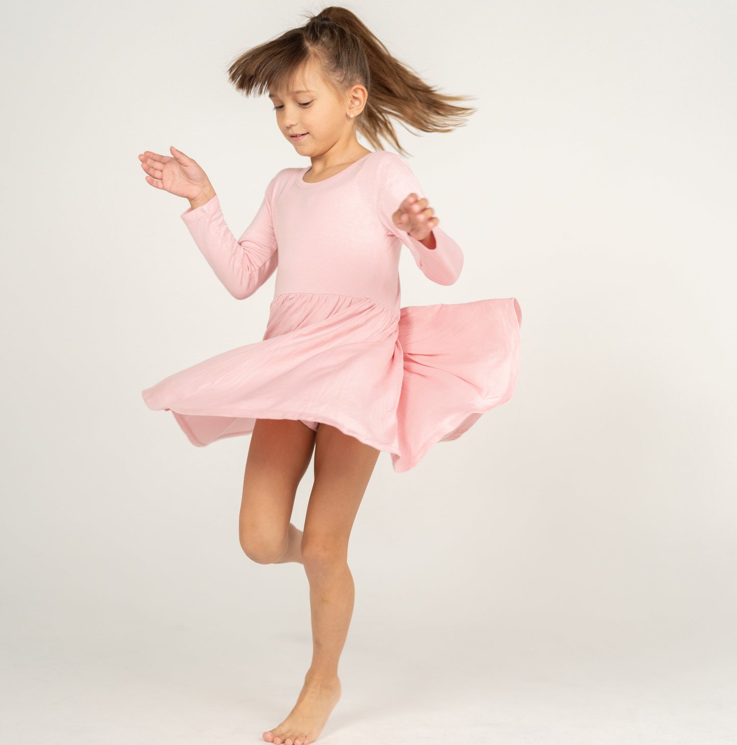 bamboo long sleeve twirl dress coral blush