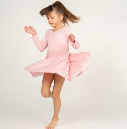 bamboo long sleeve twirl dress coral blush