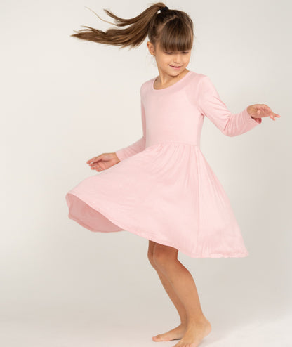 bamboo long sleeve twirl dress coral blush