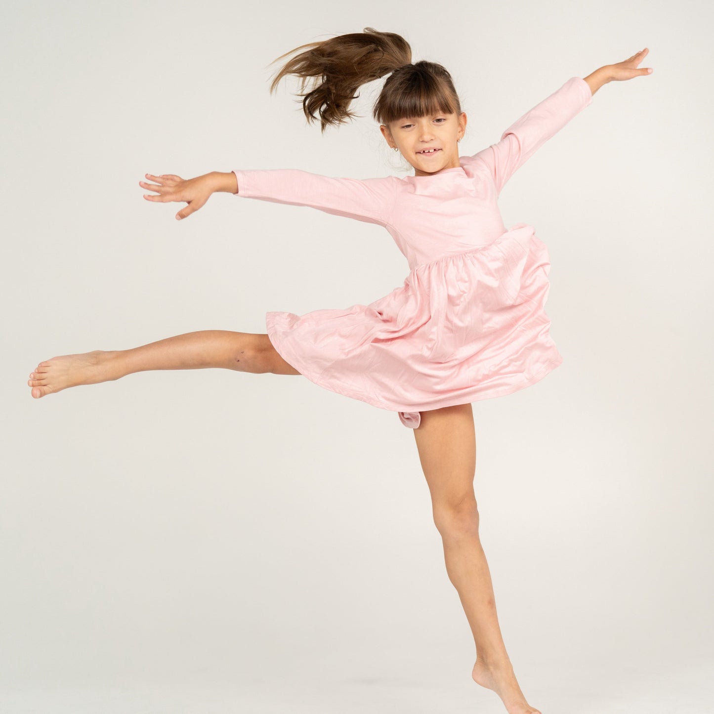 bamboo long sleeve twirl dress coral blush