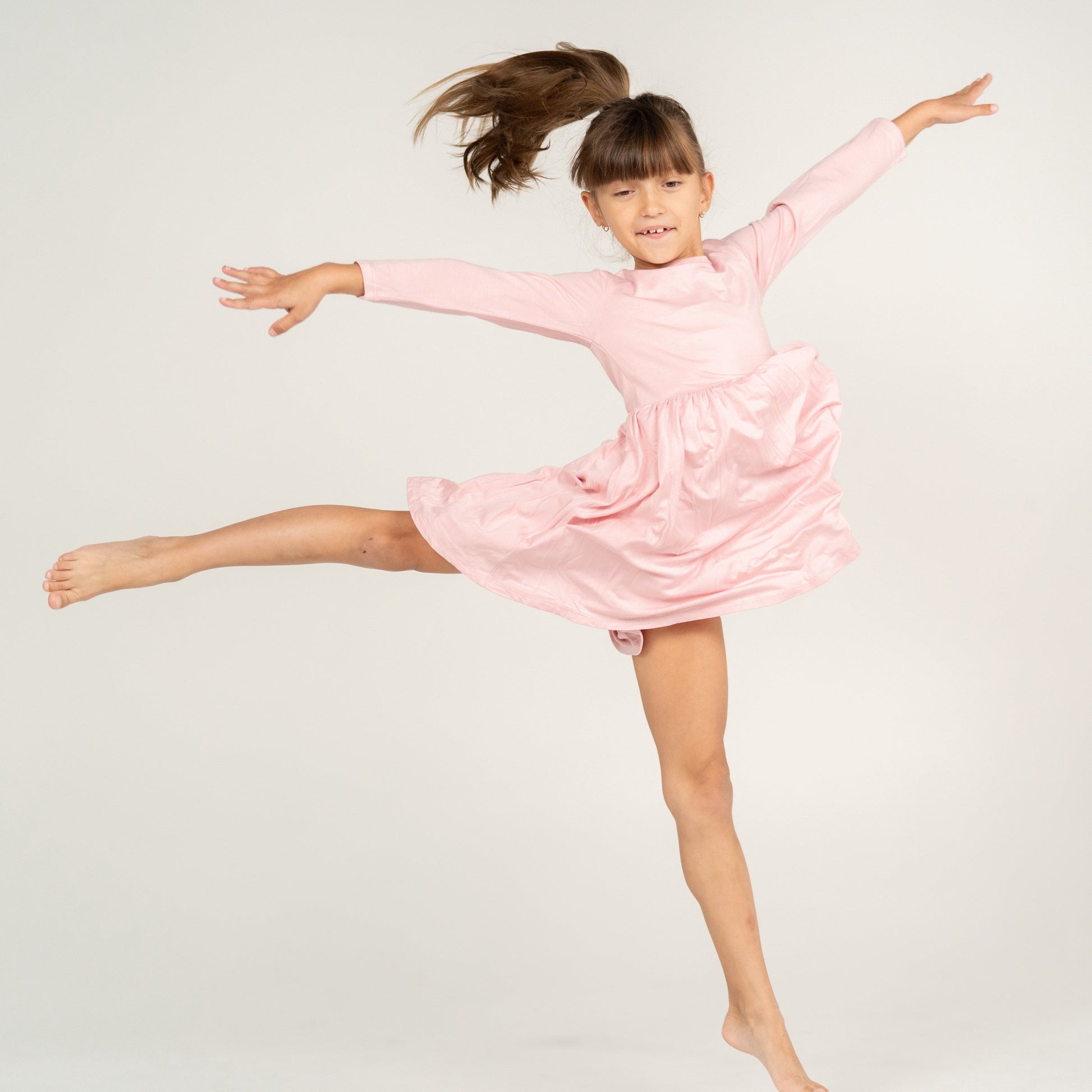 bamboo long sleeve twirl dress coral blush
