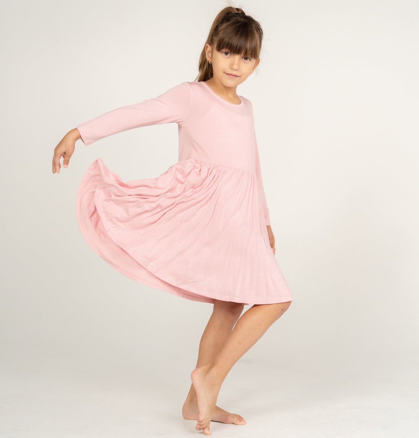 bamboo long sleeve twirl dress coral blush