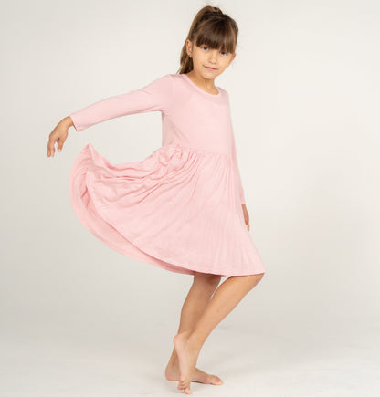 bamboo long sleeve twirl dress coral blush